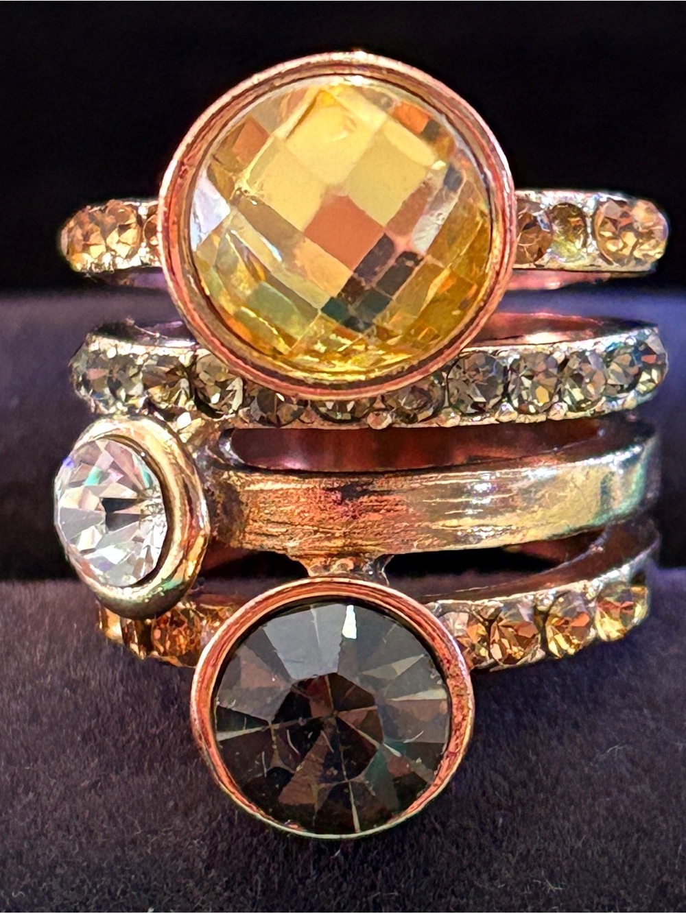 Multi-Stone Stackable Cocktail Ring in Yellow, Black & Clear